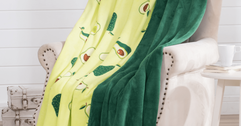 avocado throw blanket on chair in living room