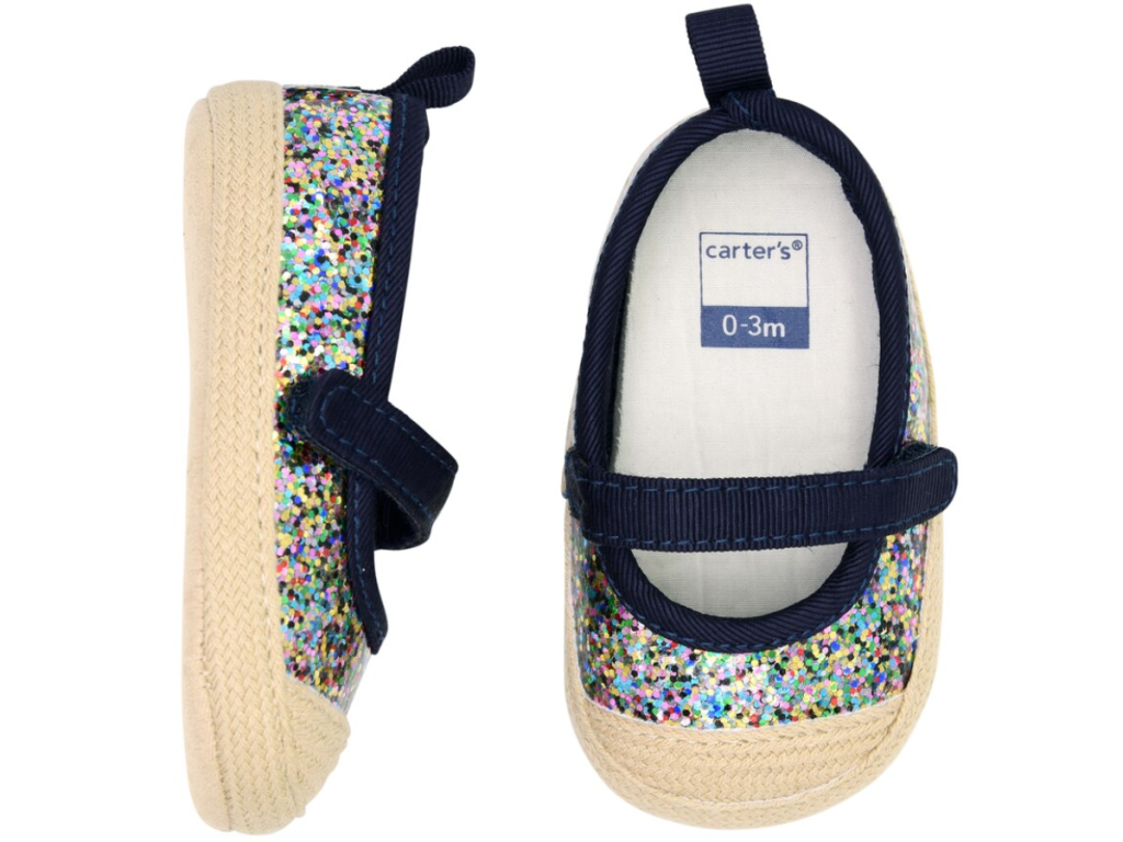 Baby Girl Carter's Espadrille Glittery Mary Jane Crib Shoes