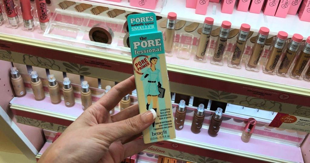 hand holding Benefit The POREFessional Face Primer in ulta