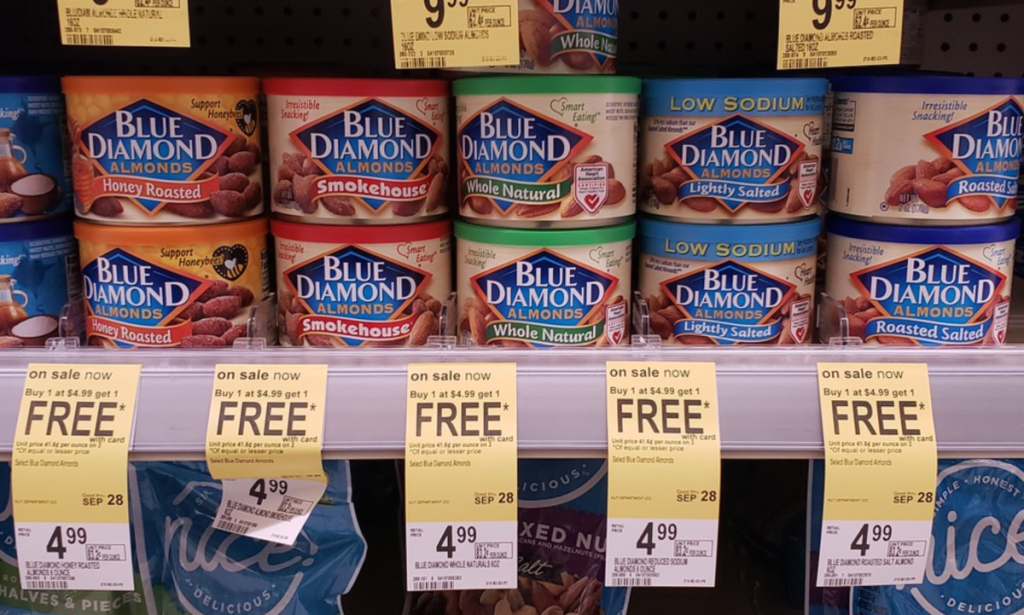 Blue Diamond Almonds 6 oz cans at Walgreens buy one get one free