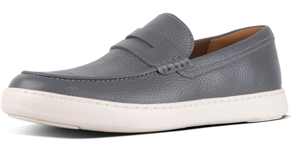 mens gray leather loafers