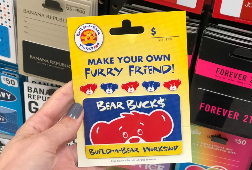 Hand holding Build a Bear Workshop Gift Card
