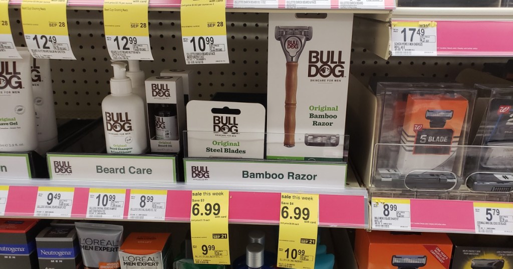 bulldog razors on shelf at walgreens
