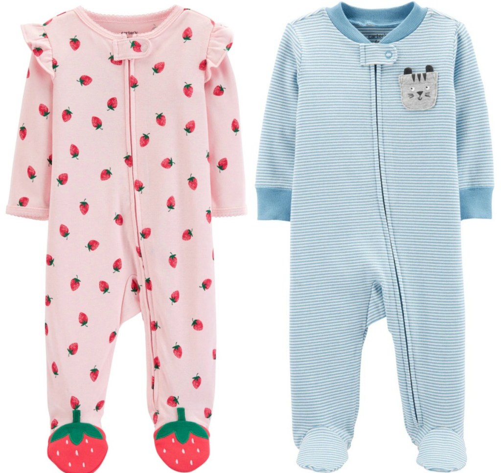 Two styles of Carter's brand footie pajamas