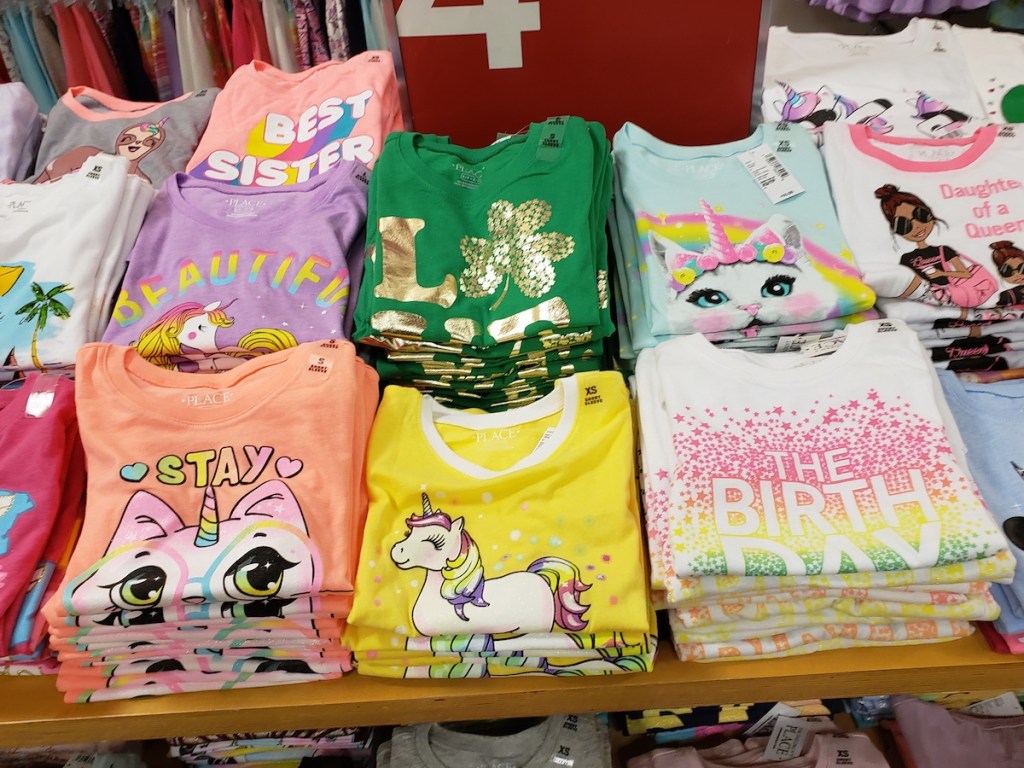 Children's Place Girl's Tees on table