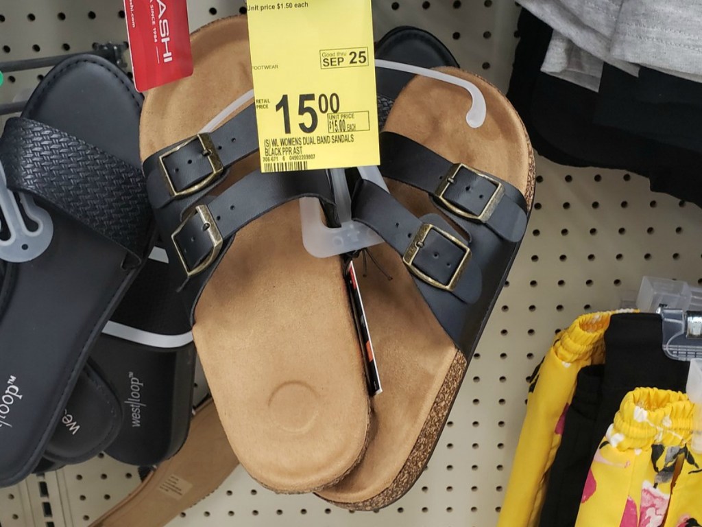 Dual Band Sandals hanging on hook at Walgreens