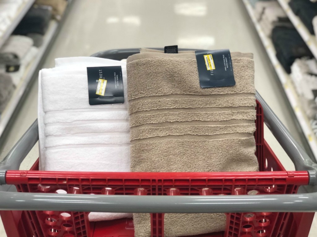 fieldcrest brown and white towels in target cart