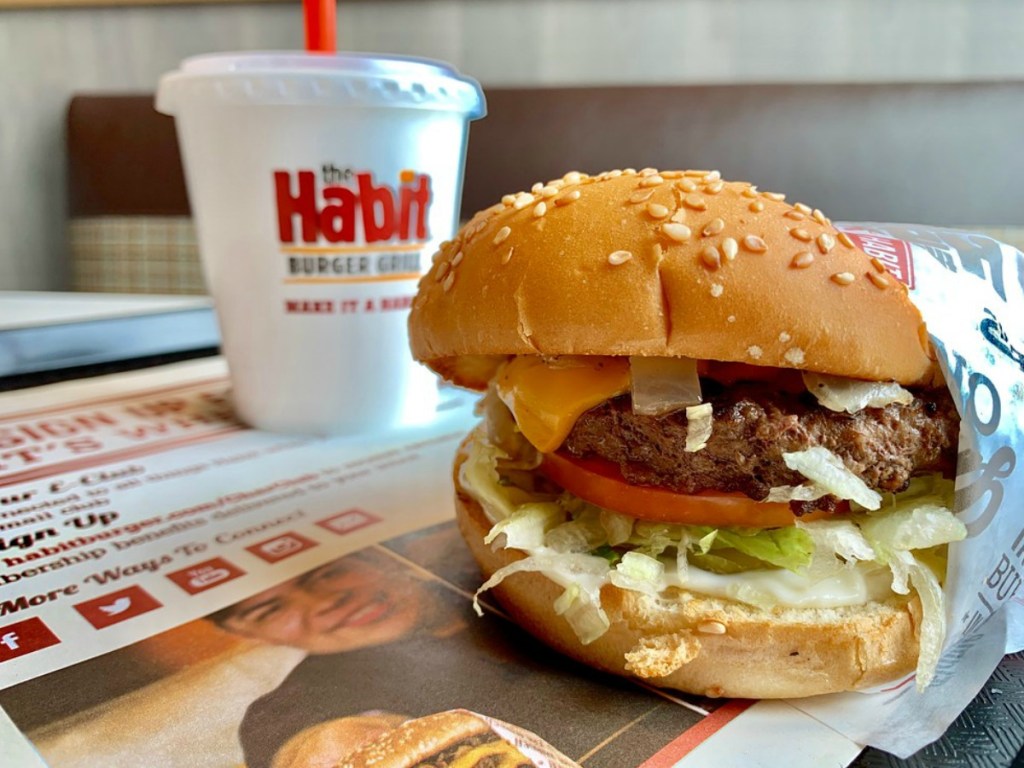 Habit Cheese Burger with a drink