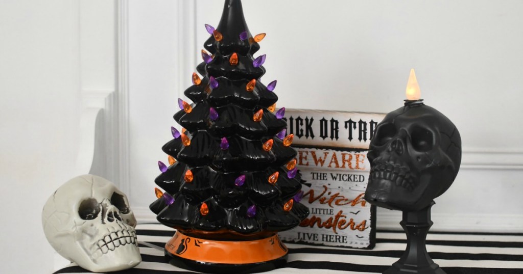 Halloween Ceramic Tree on Mantel