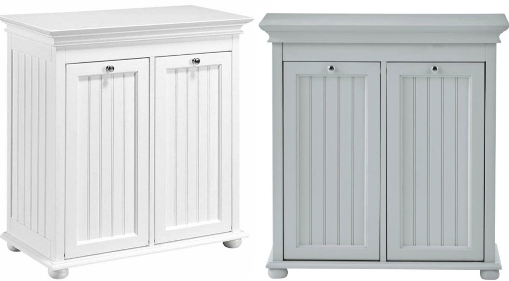 Bathroom laundry hamper in white and gray 