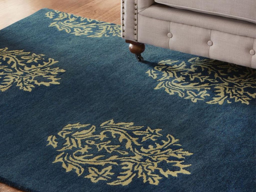 Home Decorators Collection Martine Blue/Beige 8 ft. x 11 ft. Area Rug under chair