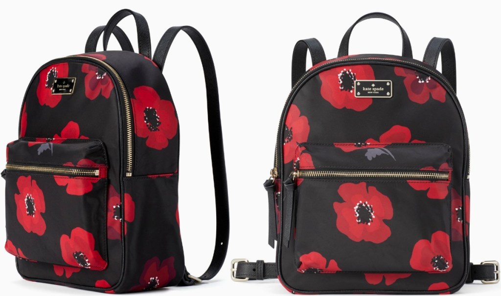 Red poppy printed mini backpack