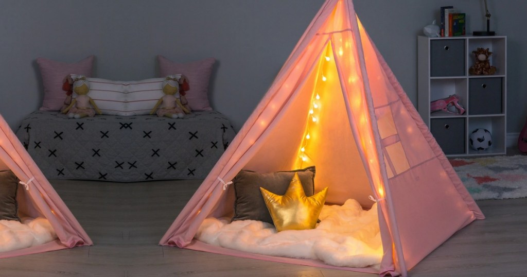 Pink colored Teepee Play Tent w/ LED Lights