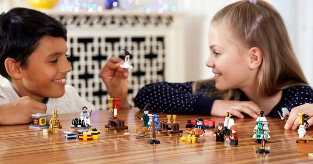 Kids playing with LEGO Harry Potter Advent Calendar