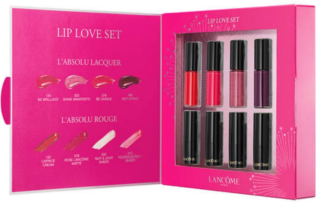 Lancome brand lip set in hot pink box