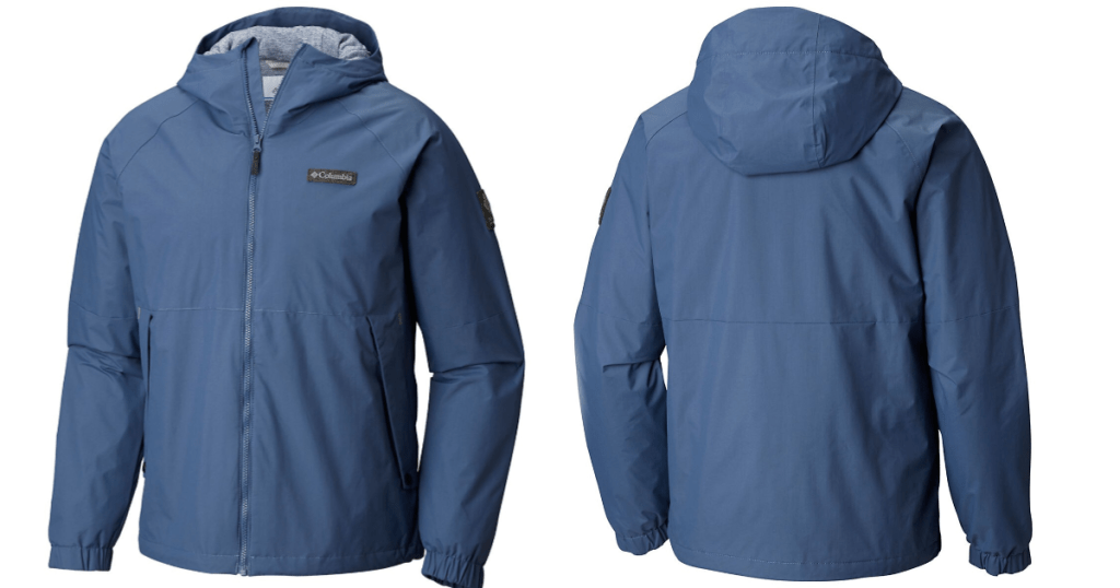 blue columbia jacket front and back view