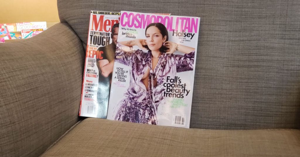 2 magazines on couch
