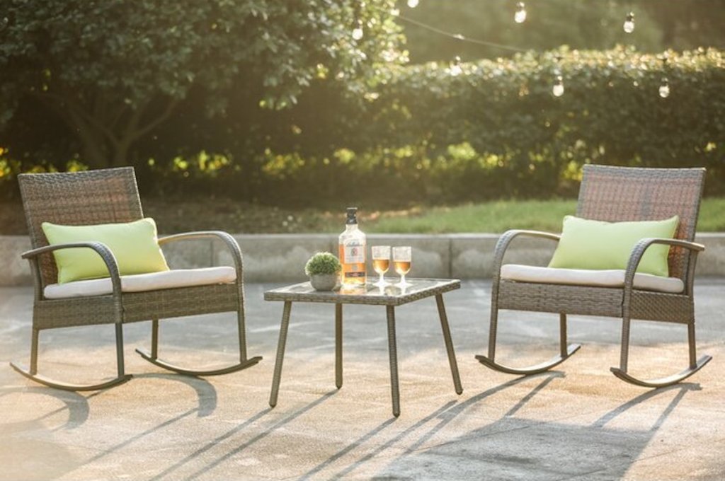 Outdoor patio set with chairs and table