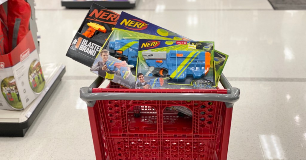 Nerf Toys at Target in shopping cart