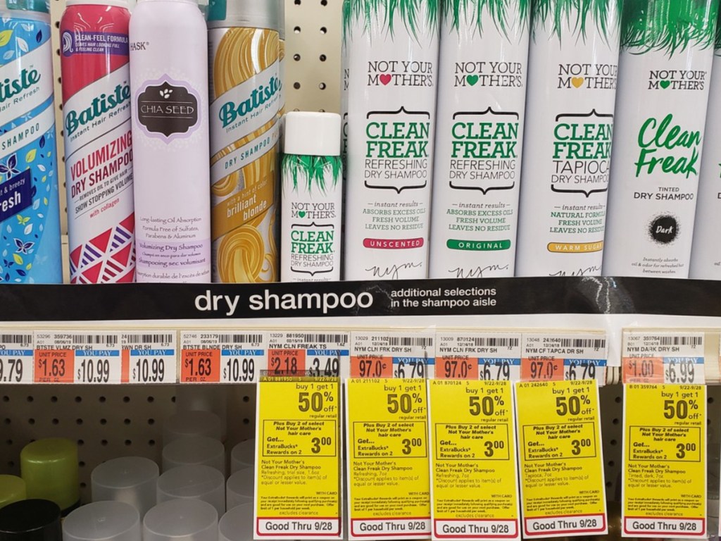 Not Your Mothers Clean Freak Dry Shampoo on shelf at CVS