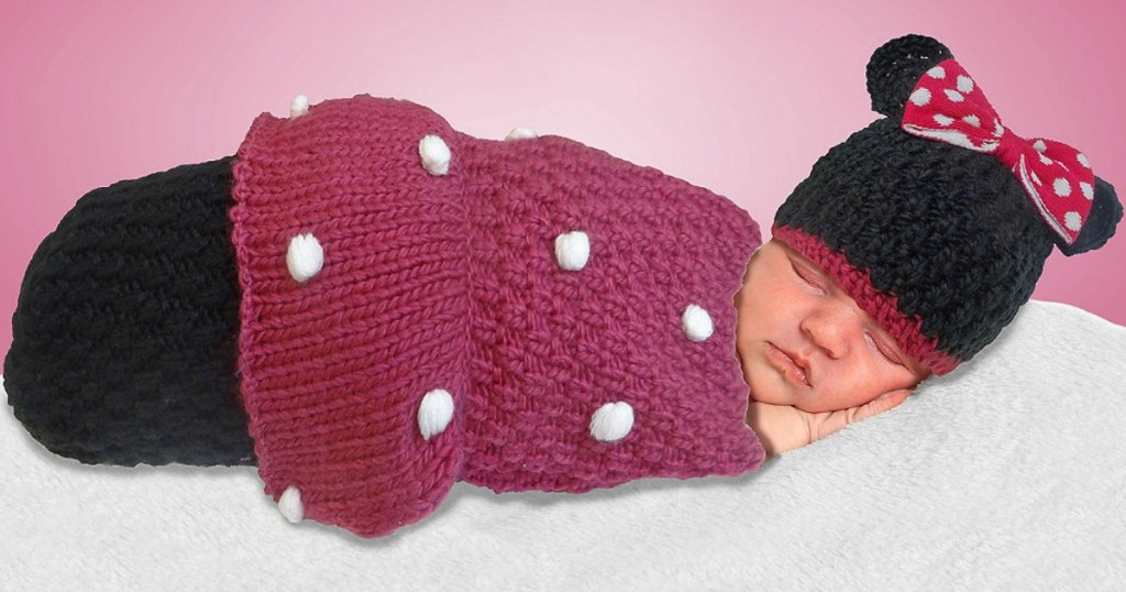 Newborn Baby wearing Minnie Mouse themed costume