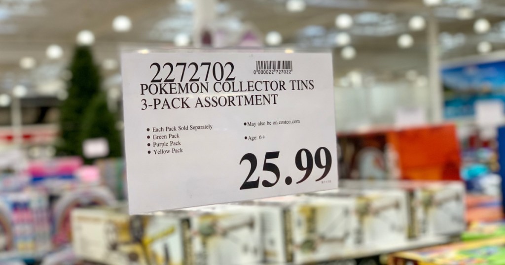 pokemon collector tins pricing sign at costco