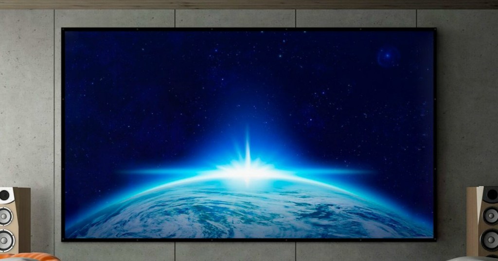 Portable Roll-Up HD Movie Projector Screen on wall