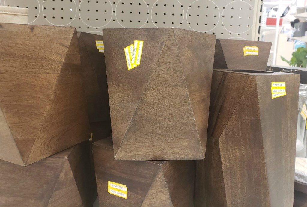 Vases at Target made of wood on clearance, on shelf, in-store