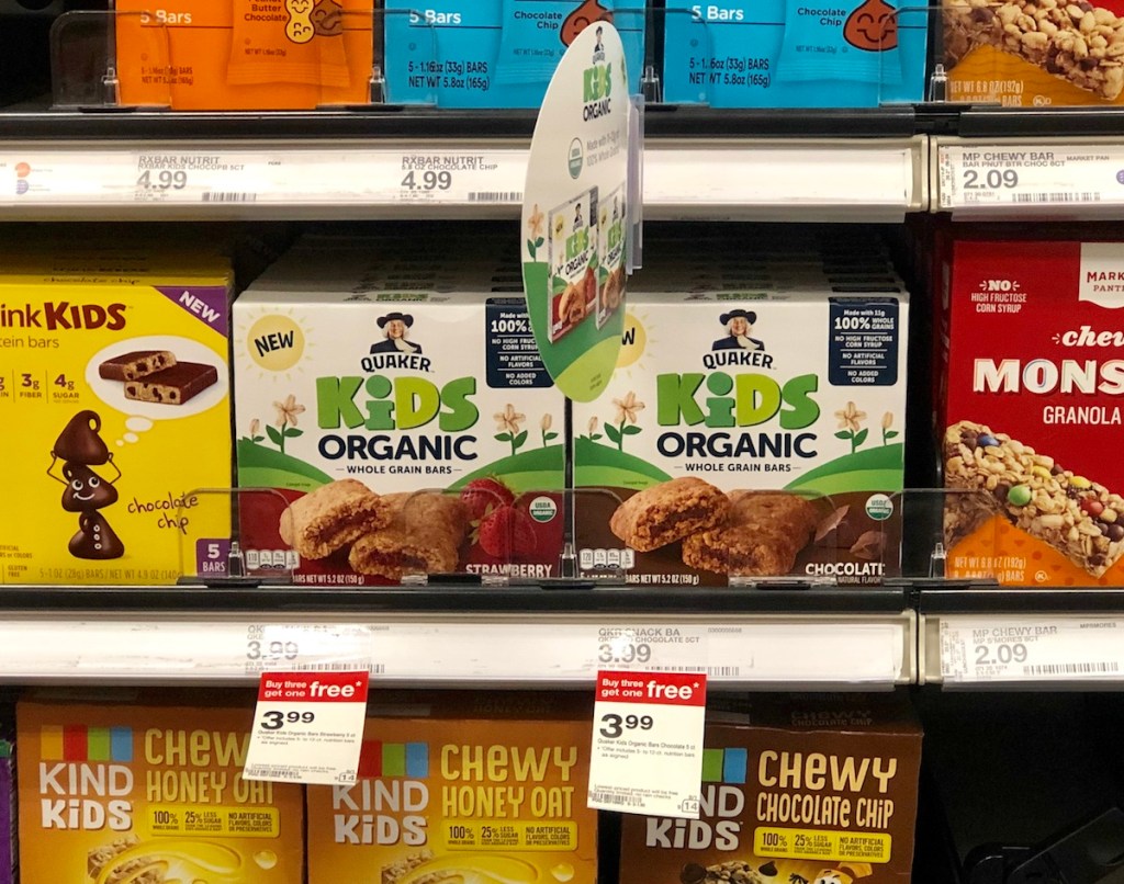 Quaker Kids Organic Bars on shelf at Target
