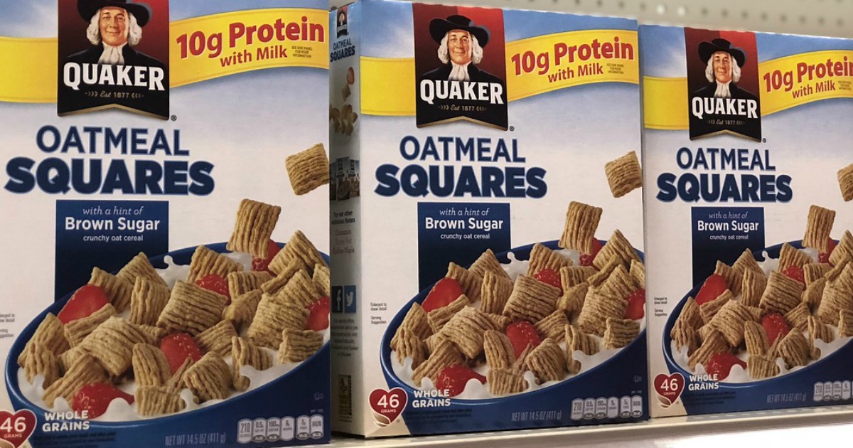 Quaker Oatmeal Squares on store shelf