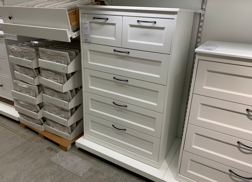 tall white dresser chest of drawers in IKEA store