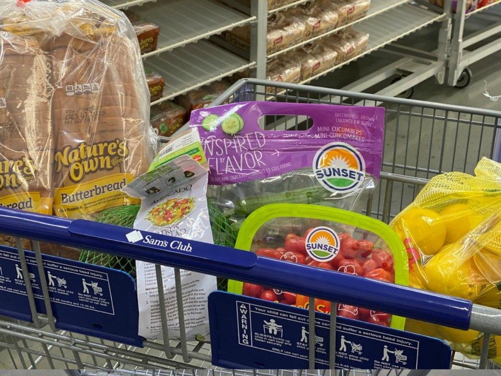 various groceries at Sam's Club - lemons, cucumbers and more