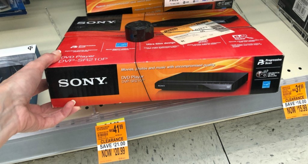 Sony brand DVD player in box on shelf on clearance at Walgreens