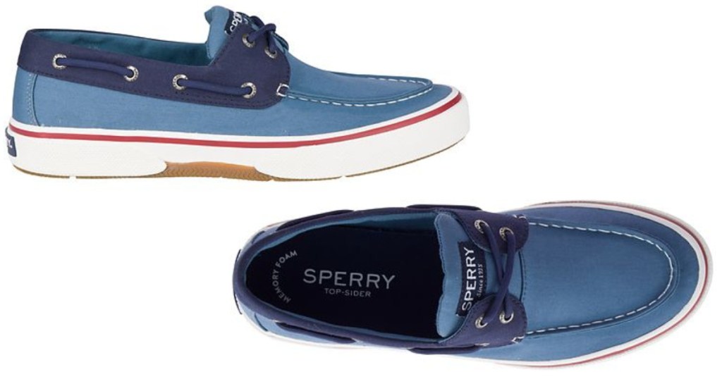 pair of blue sperry mens shoes