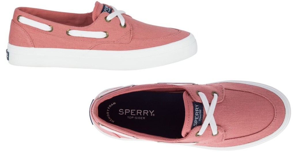 pair of pink womens sperry boat shoes
