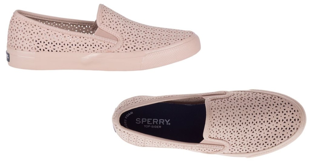 womens pink perforated sperrys shoes