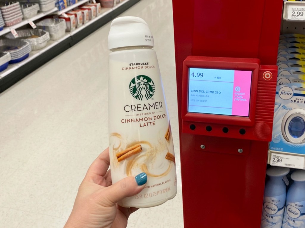 Starbucks Creamer in front of Target price scanner