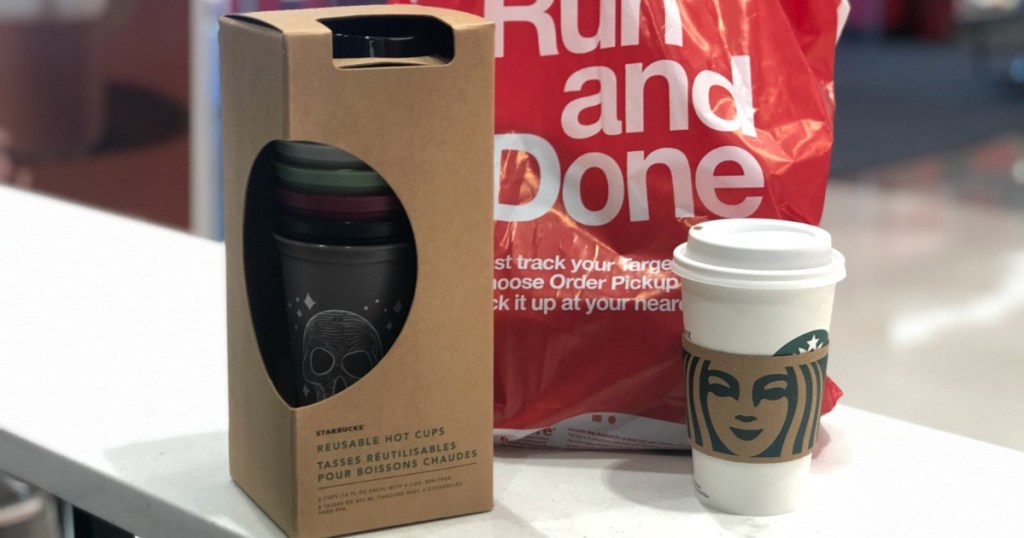 Starbucks Reusable Halloween Cups on shelf at Target