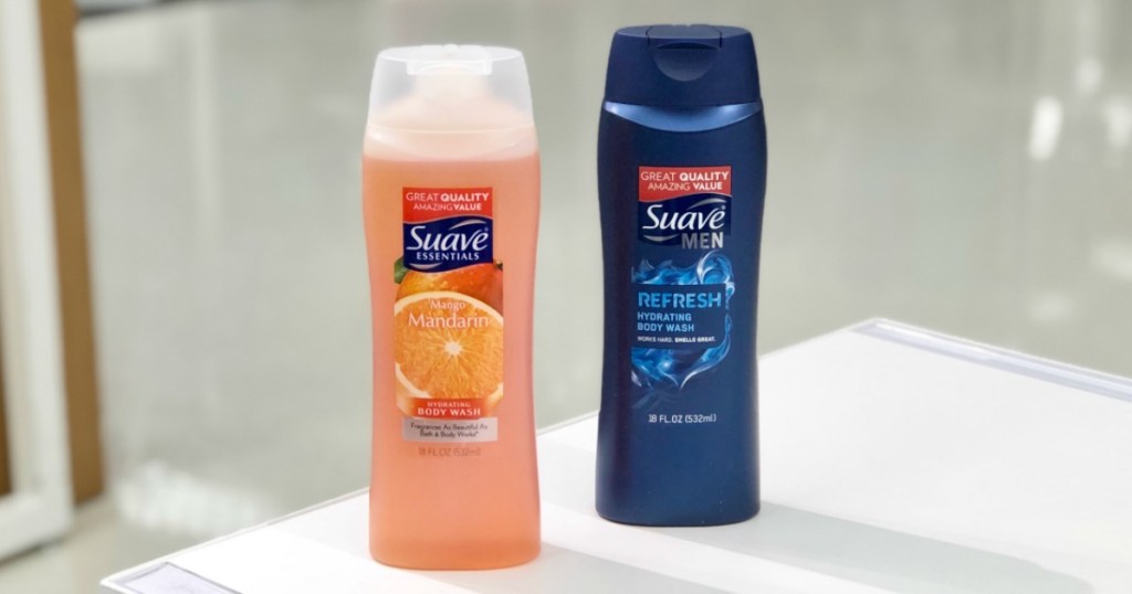 Suave Body Washes on counter at Target