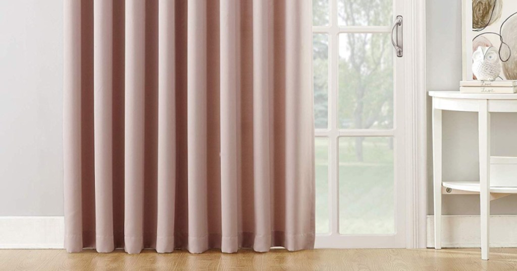 Sun Zero Barrow 100" x 84" Sliding Patio Door Curtain Panels w/ Pull Wand in Blush