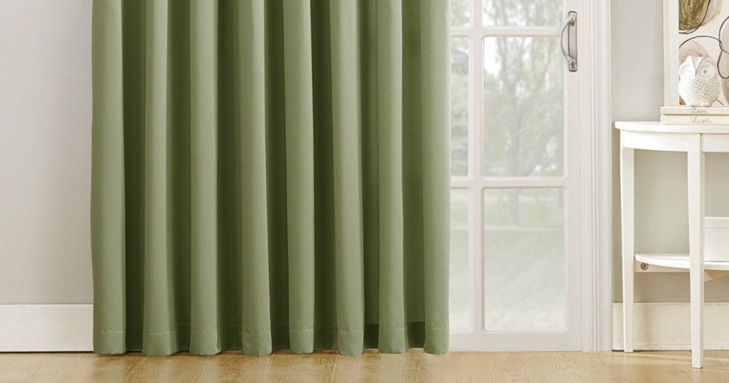 Sun Zero Barrow 100" x 84" Sliding Patio Door Curtain Panels w/ Pull Wand in Sage Green