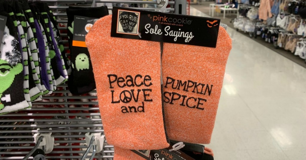 Pumpkin Spice themed women's socks from Target in store in-hand