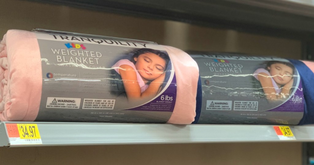 Tranquility Kid's Weighted Blanket on Walmart Shelf
