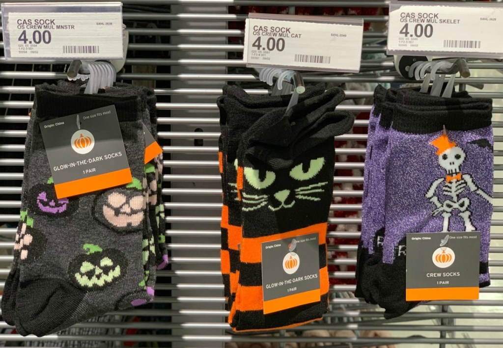 Women's Glow-in-the-dark socks in Halloween prints on rack in Target