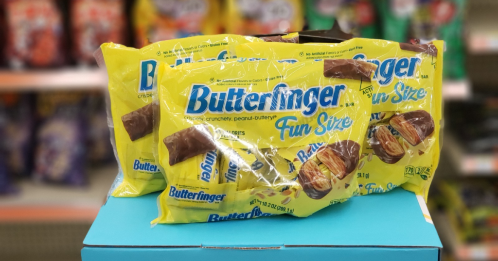 three bags of Butterfinger fun size candy