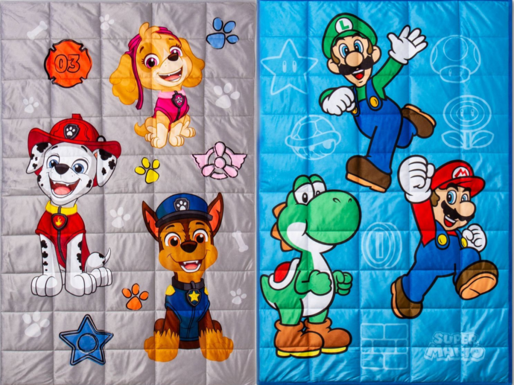 paw patrol and mario weighted blankets