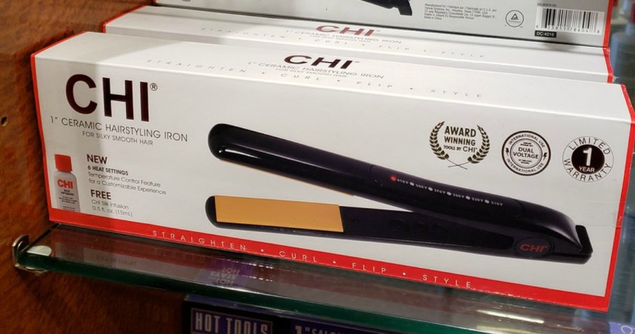 box with hair iron in it on store shelf