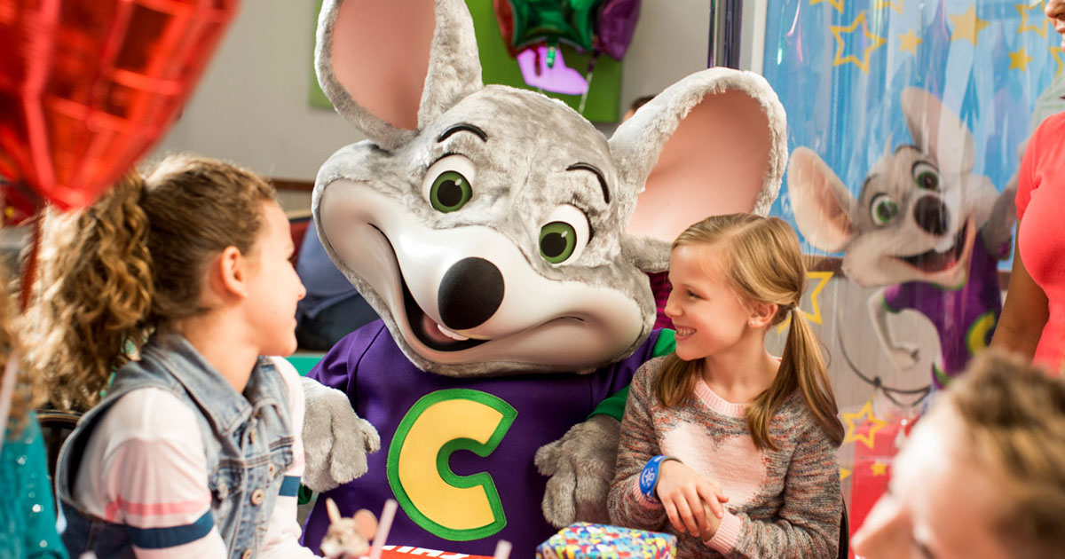 children with Chuck E. Cheese celebrating good grades on a report card
