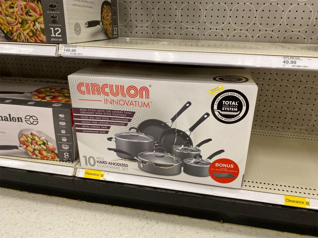 circulon 10 piece cookware set on shelf at target