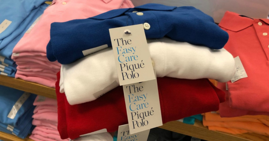 blue white and red easy care pique polos in store